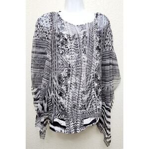 Style & Co. Woman Black Gray White Abstract Print Sheer Overlay With Cami Top 0X